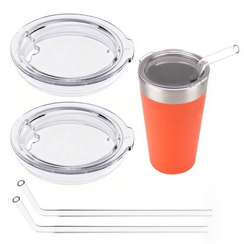 LUVCOSY 2PCs Cup Replacement Lids with 2 PCs Drinking Glass Straw Compatible with Stanley 16oz Adventure Stacking Beer Pint/Metal Drinking Tumbler, Stanley Beer Tumbler Accessories (Cup NOT Included)