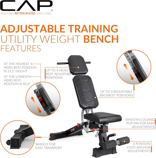 CAP Barbell Adjustable Weight Bench - Multi-Position Incline with 6 Backrest Adjustments & 600 LB Capacity