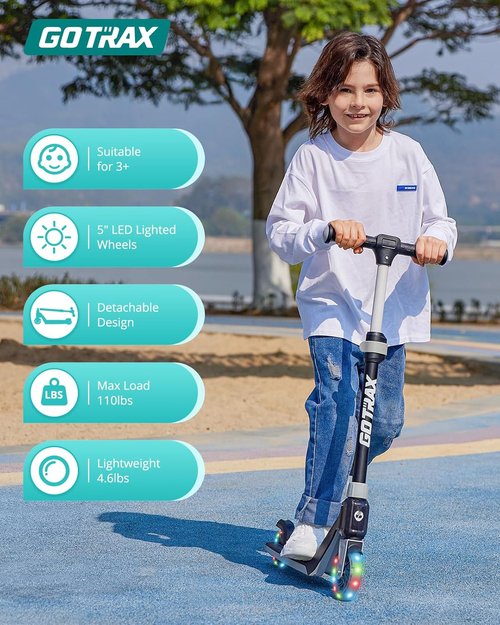 Gotrax K03 Kids Kick Scooter - LED Lighted Wheels, Adjustable Handlebars, Lightweight Design | Max Load 110 Lbs, Black