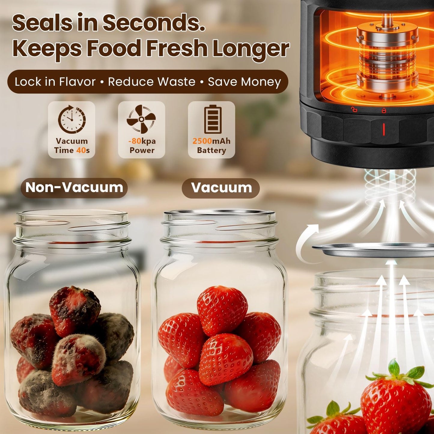 M11 Electric Mason Jar Vacuum Sealer Kit - with Wide and Regular Mouth Mason Lids, Jar Vacuum Sealer for Canning Jars, Vacuum Sealing Machine for Food Storage Black