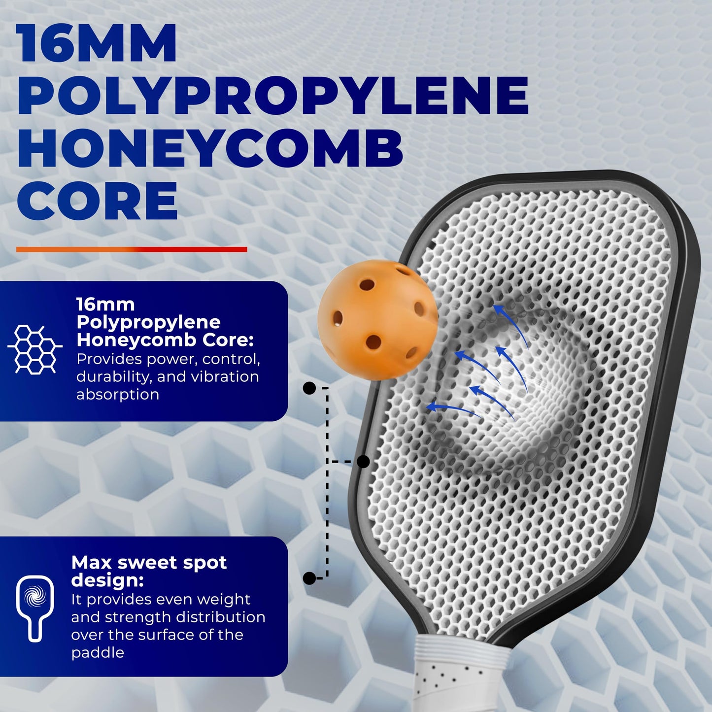 Pickleball Paddle with Cover - 3K Raw Carbon Fiber Pickleball Paddles for Spin & Control, 20mm Polymer Honeycomb Core for Power & Consistency | USAPA Approved | Designed in The USA