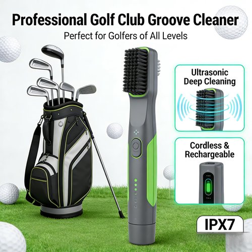 Cordless Electric Ultrasonic Golf Club Brush Groove Cleaner Rechargeable,Portable,with 2 Brush Heads,Waterproof,Golf Accessories for Men Women Golfers