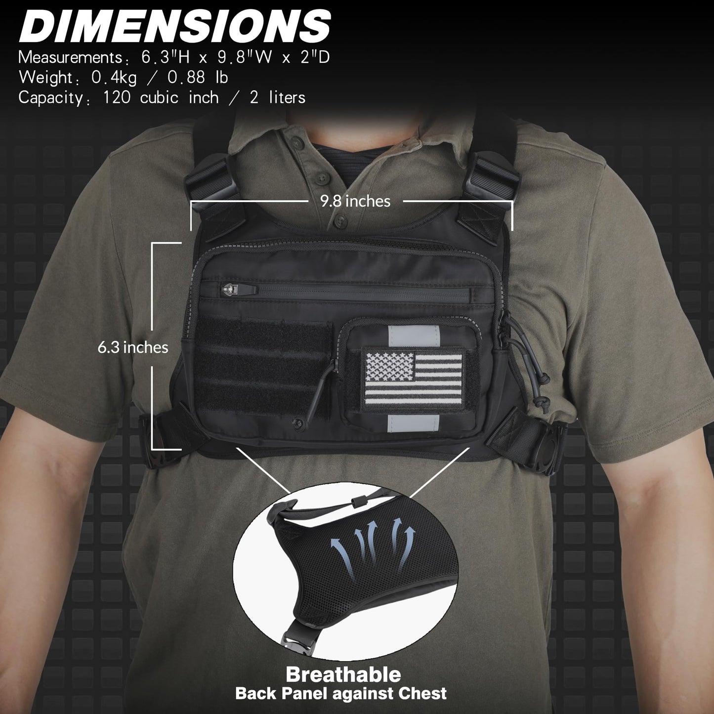 Chest Bag with Gun Holster fits Most Pistols, Tactical Chest Rig Vest, Running Chest Pack EDC for Men Women Sports Hiking