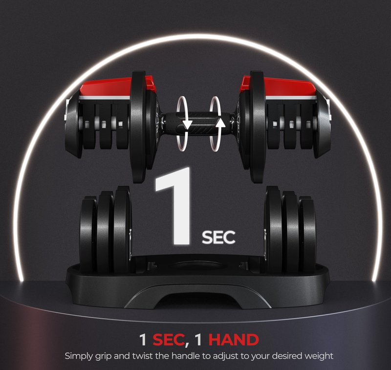 Yaheetech Adjustable Dumbbell Set 25LB/40LB/52.5LB/90LB Adjustable Dumbbells Fast Adjust Dumbbell Weight Set with Anti-Slip Handle Tray for Men/Women Home Gym Strength Training Equipment Single