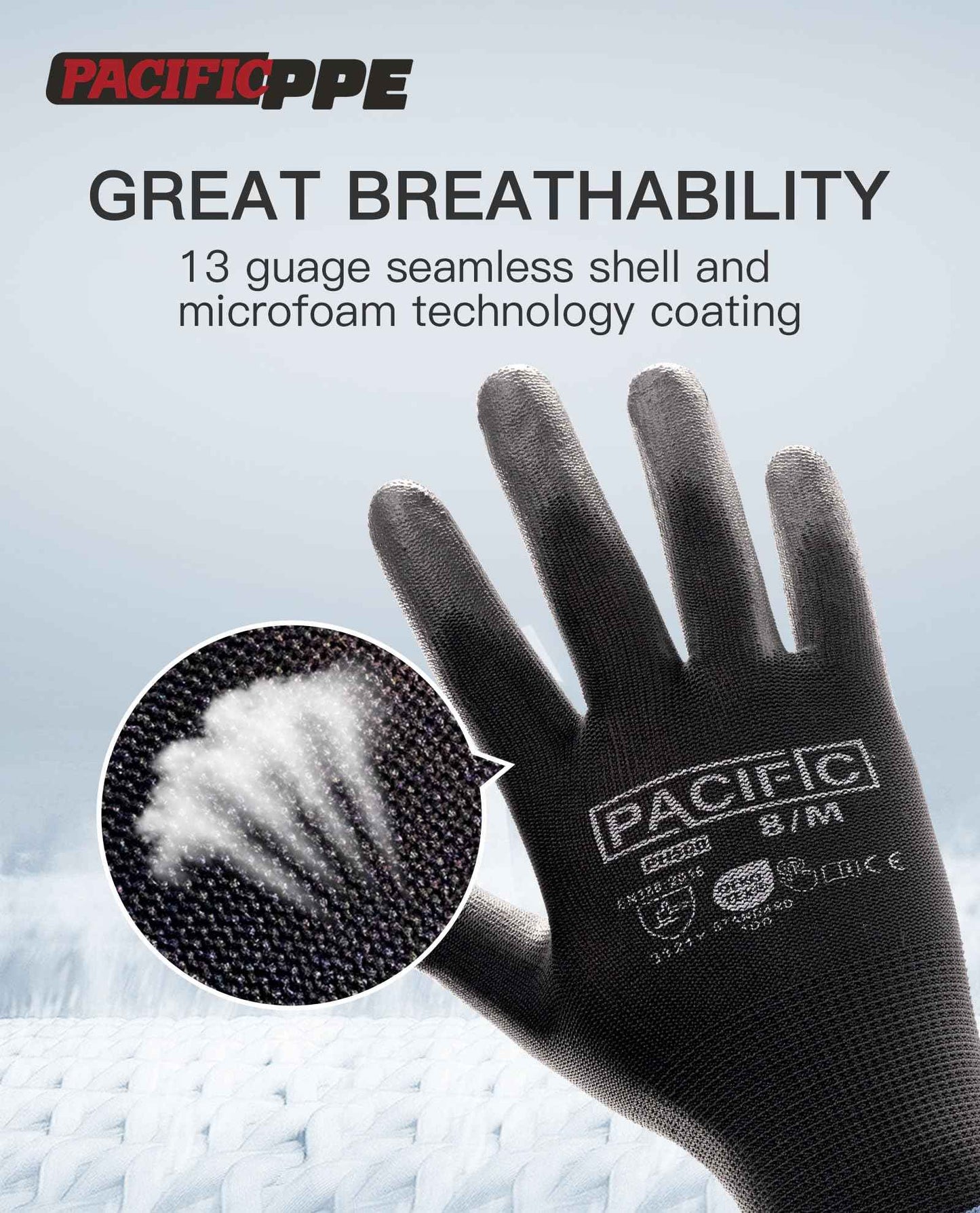 PACIFIC PPE 18 Pairs Work Gloves, PU Coated Seamless Knit Gloves, Touchscreen Safety Gloves with Grip, Ideal for General Duty Work, Men and Women, Black, XL