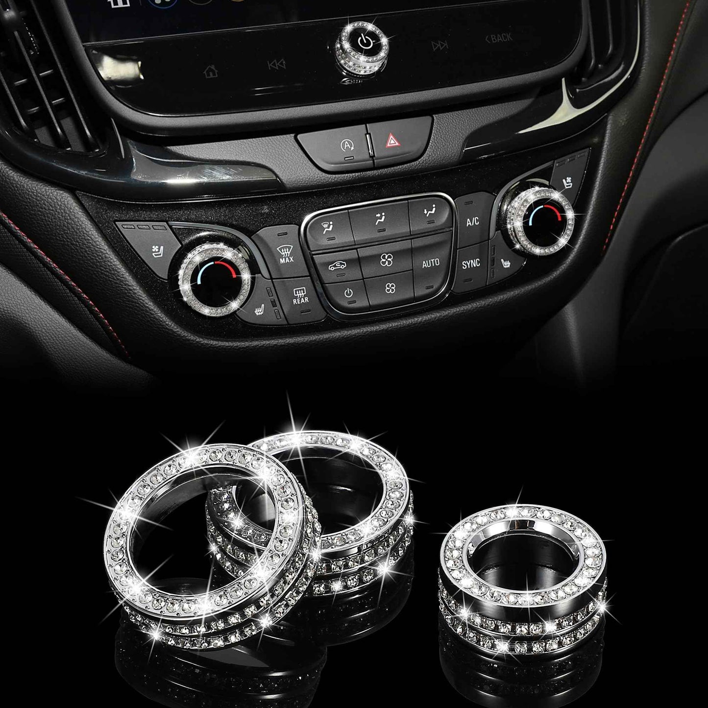 TOMALL Bling AC Air Conditioning Knob Button Cover Compatible with Chevy Equinox Malibu Volume Knob Trim Centre Console Air Conditioner Switch AC Climate Knob Cap Bling Interior Accessories for Car
