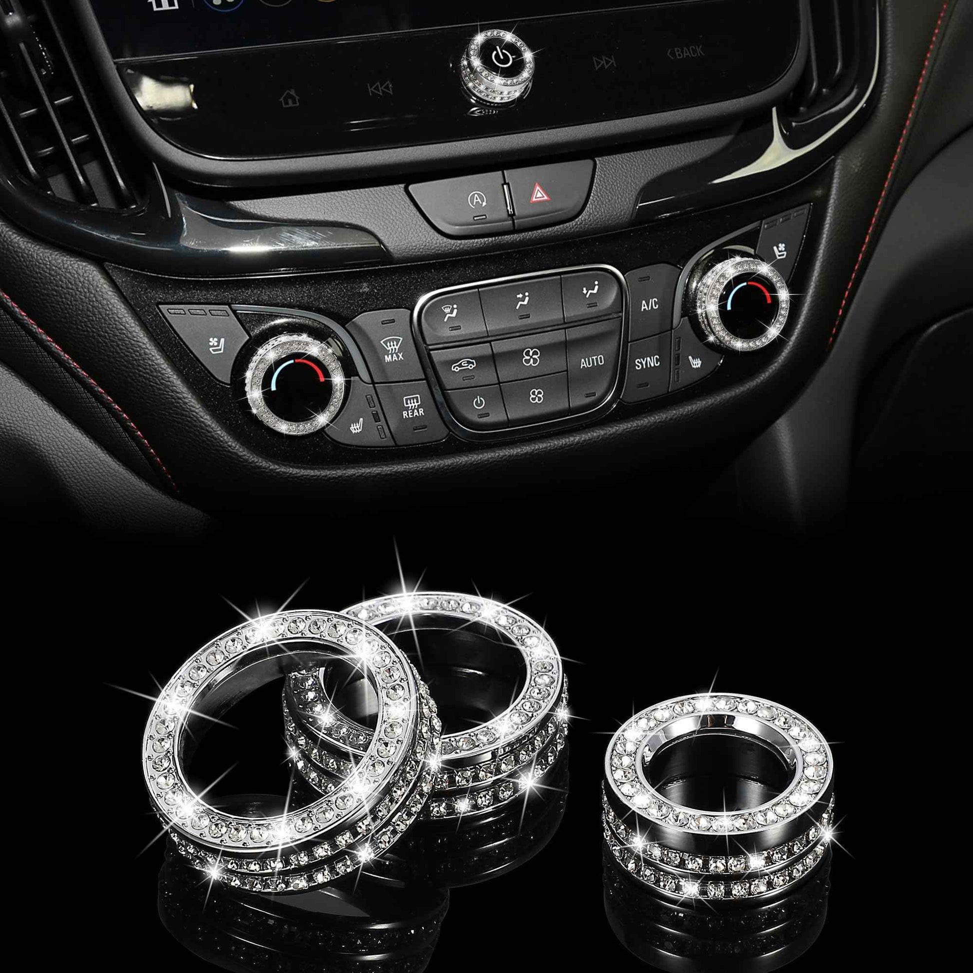 TOMALL Bling AC Air Conditioning Knob Button Cover Compatible with Chevy Equinox Malibu Volume Knob Trim Centre Console Air Conditioner Switch AC Climate Knob Cap Bling Interior Accessories for Car