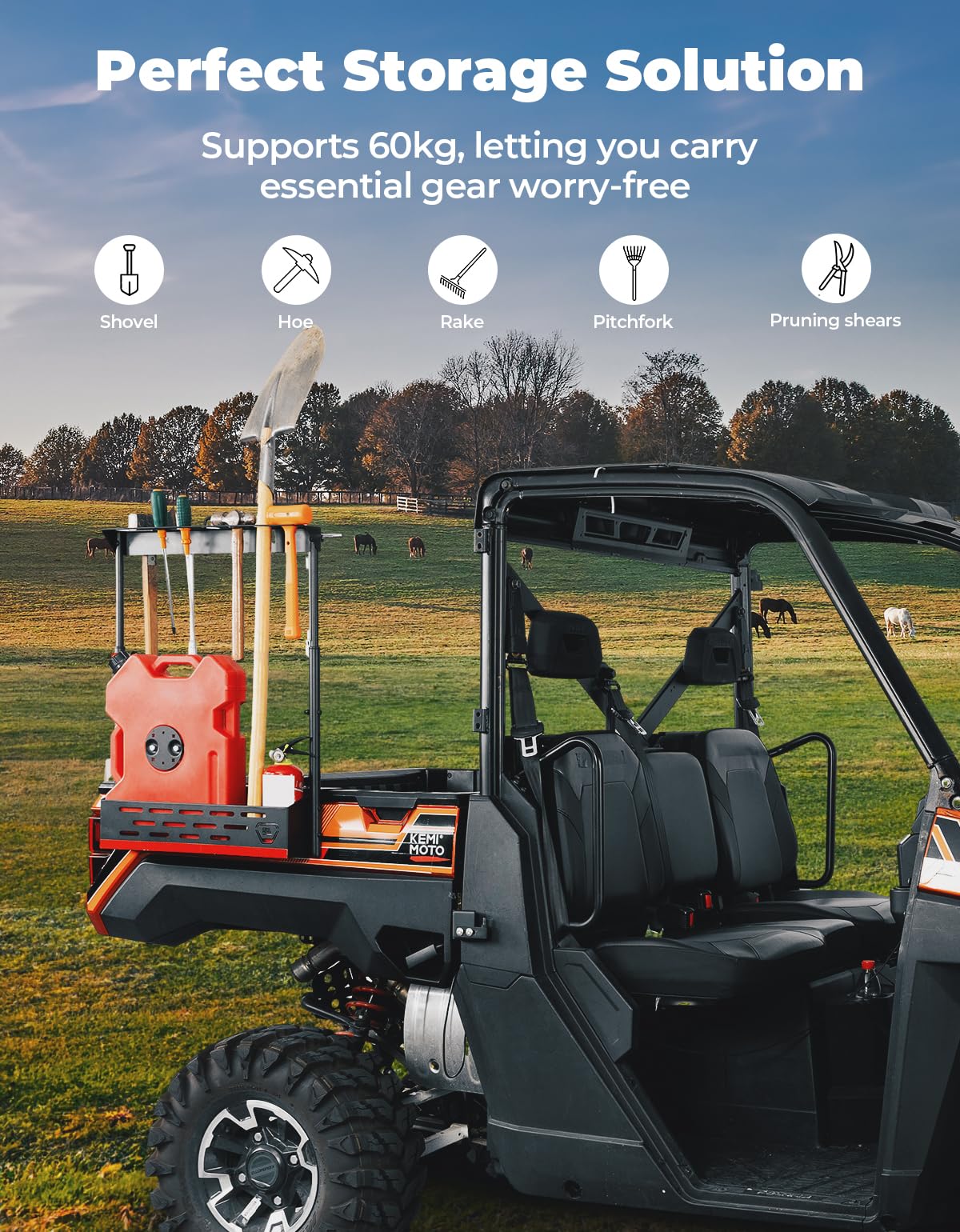KEMIMOTO UTV Tool Rack Secure Various Tools Compatible with Polaris Ranger 1000/ XP 1000/ XP 900 2013-2025, Easy Installation Tool Carrier Support 133 lbs UTV Tool Holder Accessories Replace #2881533
