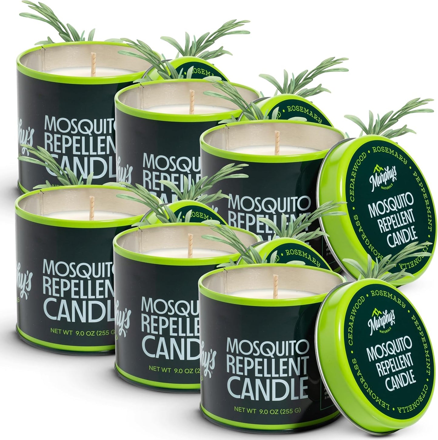 Murphy's Naturals Mosquito Bug Repellent Candles - Citronella & Essential Oils, 30-Hour Burn, 9 oz, 6-Pack