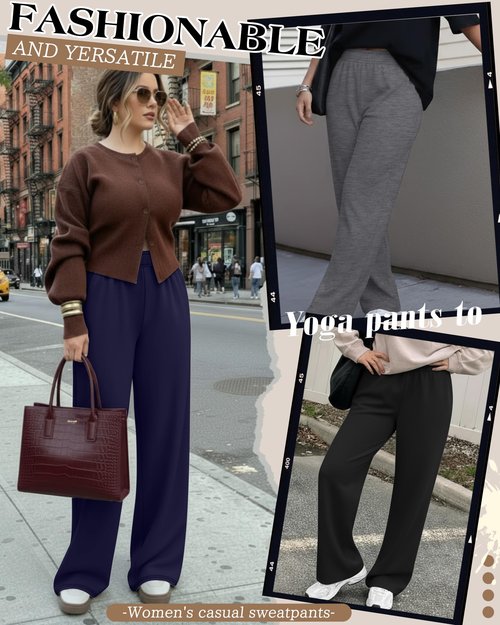 August Alley 3 Pack Women's Plus Size Wide Leg Yoga Pants, Baggy High Waist Lounge Pants, Drawstring Sweatpants with Pockets(Black, Mixed Gray, Navy Blue,3X-Large)