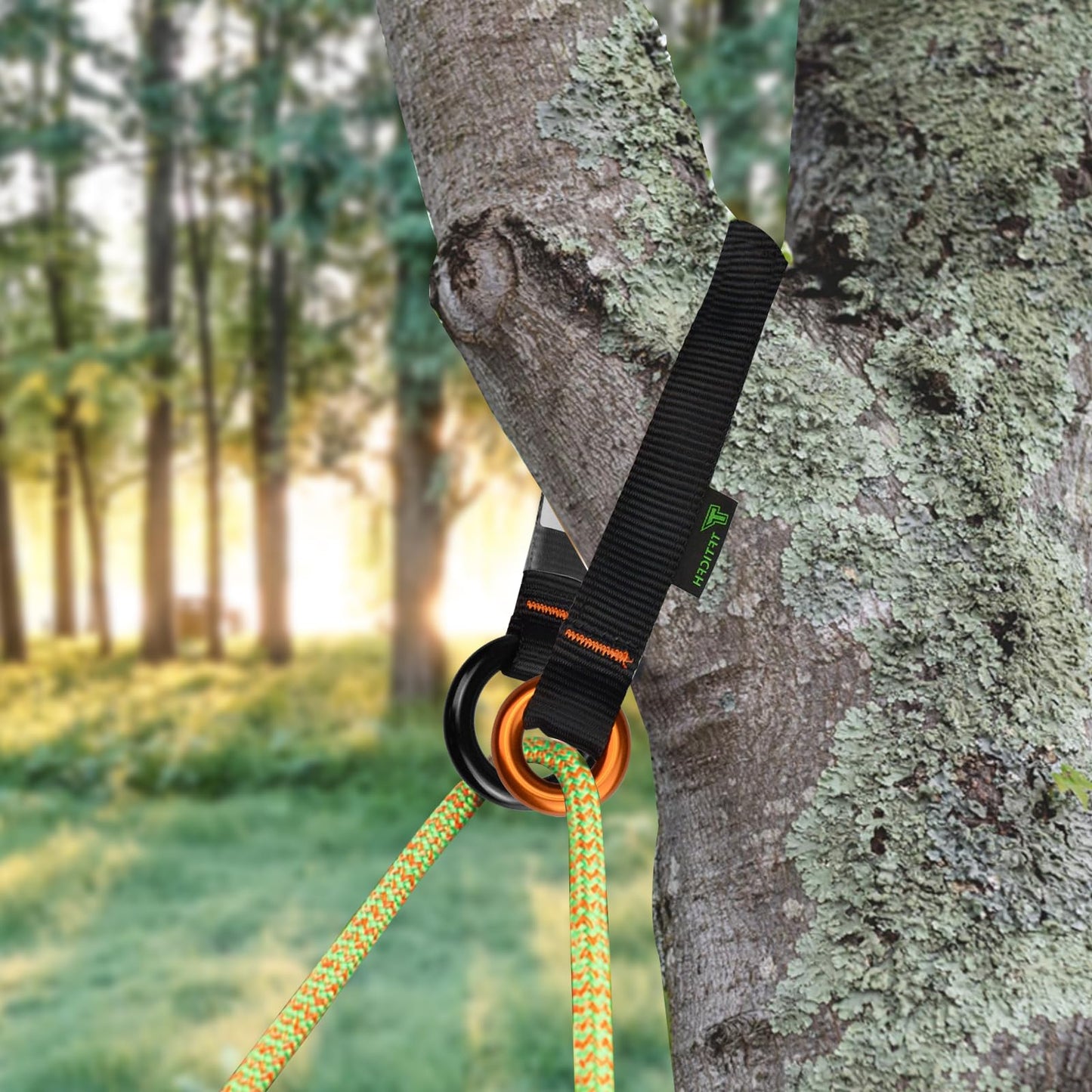 TFTICFH Friction Saver, 23kN Cambium Saver Retrievable Anchor, Climbing Rope Loop Belt Sling with Two 25kN Aluminum Rings for Arborist Tree Climbing Rappeling, 35.4 in, 90cm, Black
