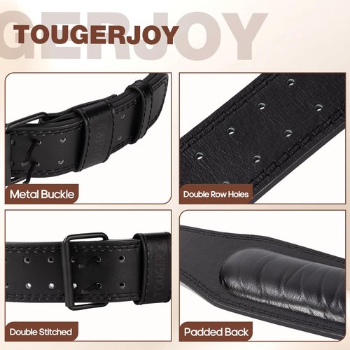 Genuine Leather Weight Lifting Belt for Men Double Prong Power Belt Heavy Duty - Strong, Stabilizing Back Support for Deadlifts, Squats Powerlifting