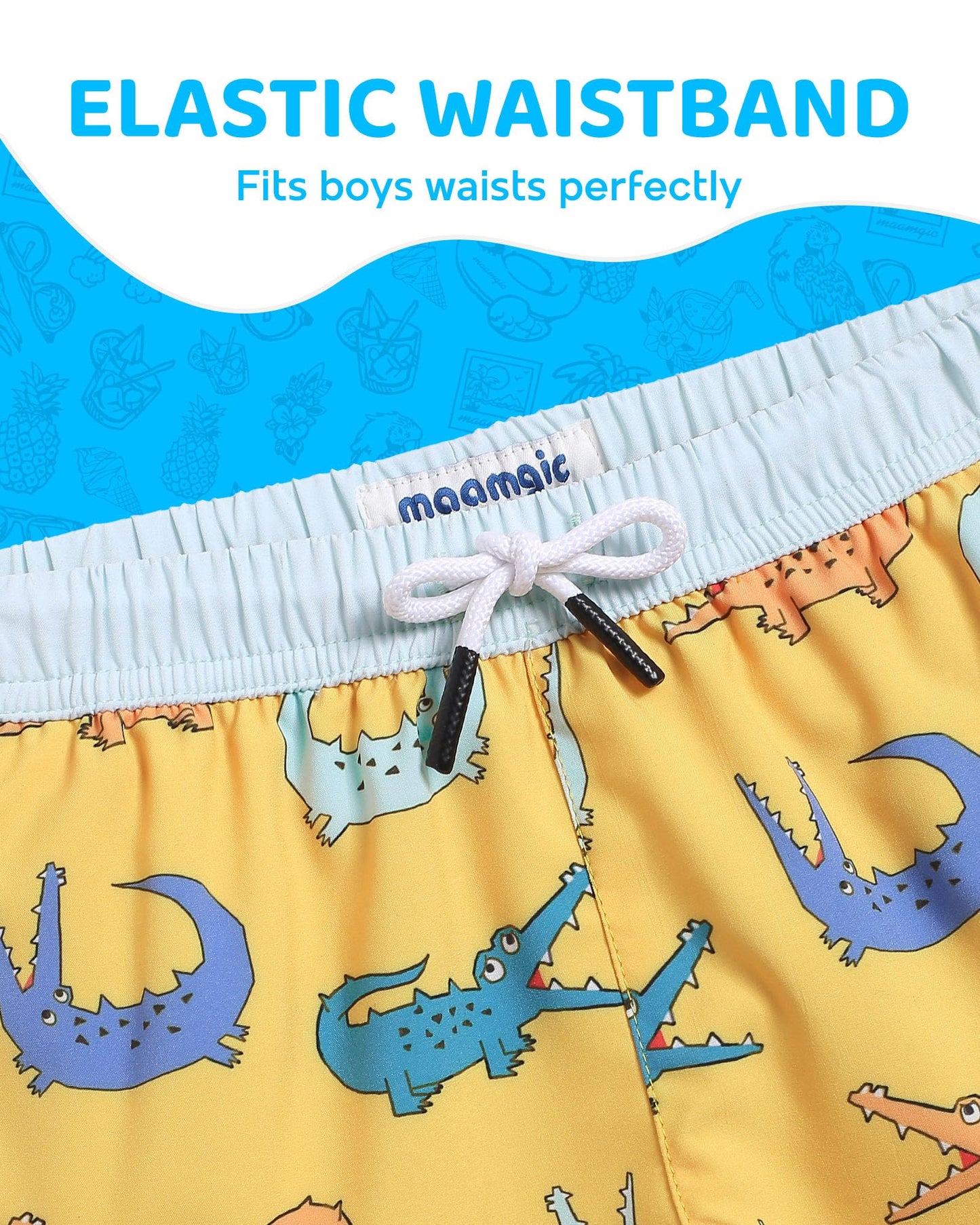 maamgic Boys Swim Trunks with Compression Liner Toddler Boy Swimsuit Quick Dry 4-Way Stretch Swimming Trunks Crocodile Orange 10-12 Years
