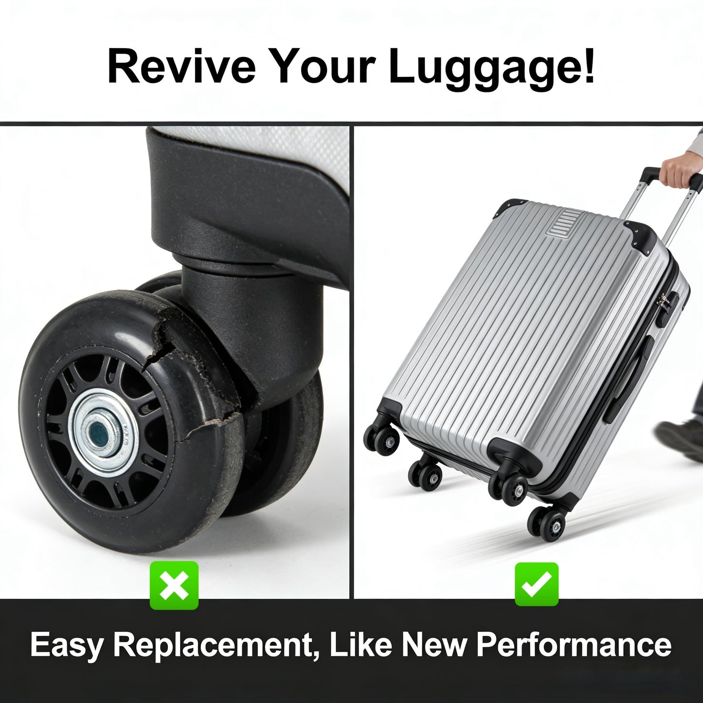 68X24mm Black Luggage Suitcase / Inline Outdoor Skate Replacement Wheels with ABEC 608zz Bearings