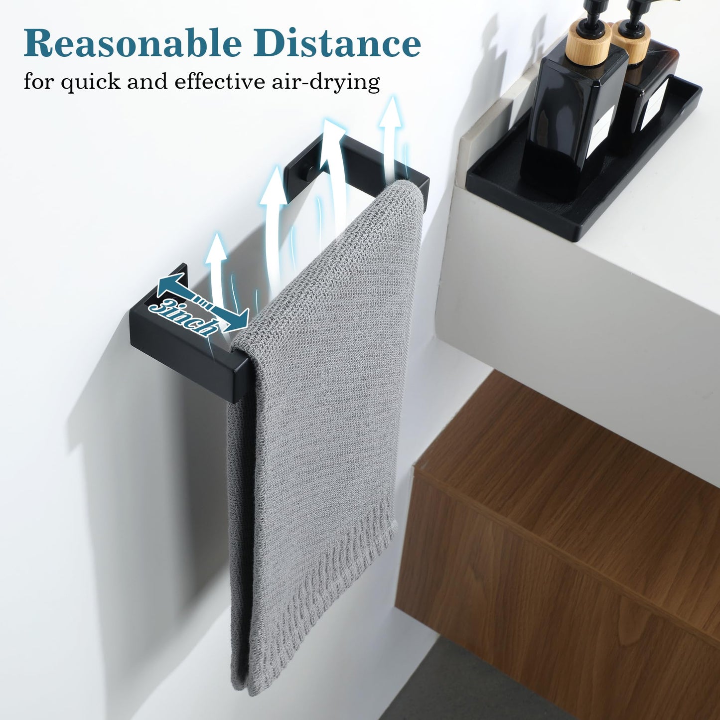 Mooche Towel Rack for Bathroom Wall Mount, 8" SUS304 Stainless Steel Rustproof Towel Bar, Matte Black Towel Holder for Bathroom Laundry Room Hotel Modern Home Decor