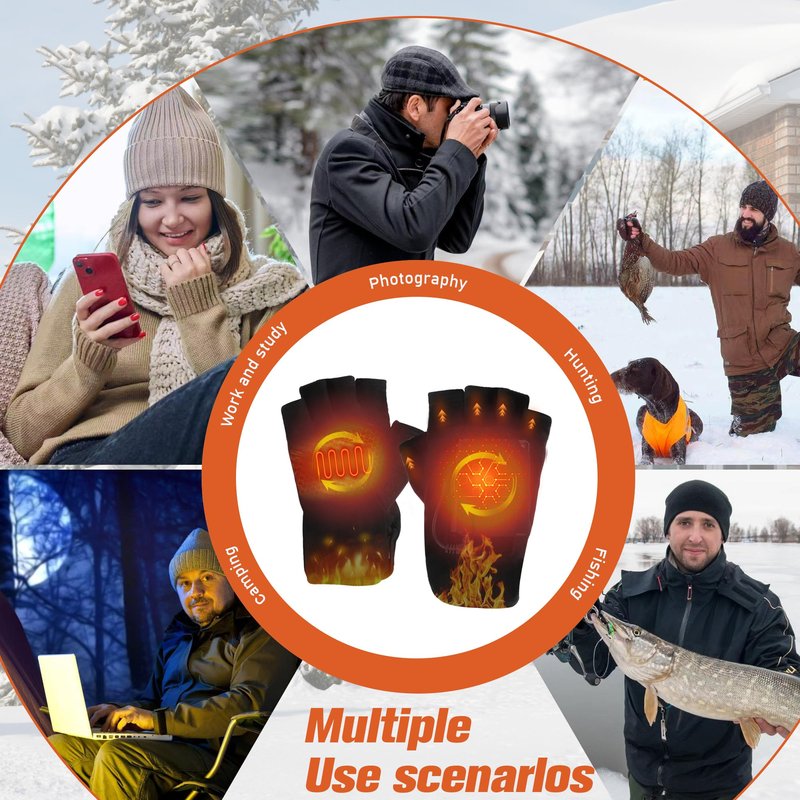 AaoLin Heated Gloves, 10400mAh Battery Fingerless Flexible for Work Outdoor Hunting Skiing Motorcycle Writing for Men and Women – Ideal Match with Electric Hand Warmers for Cold Winter (L)
