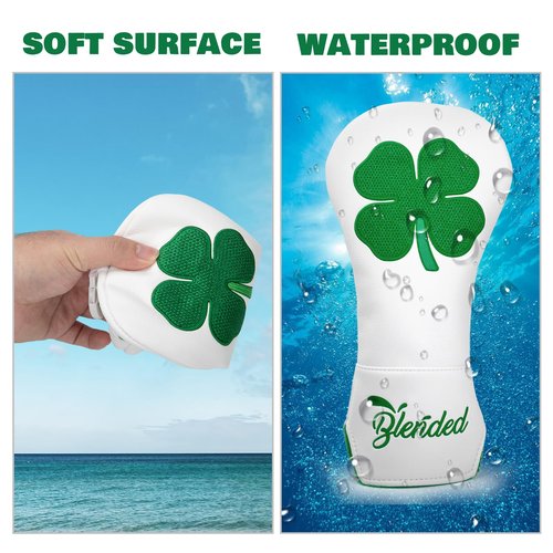 Golf Club Covers Embroidery Green Lucky Clover Fariway Wood Headcover 3 Wood Head Cover Leather Golf Headcover for Most Brand (for Fariway Wood)