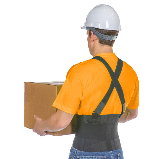 BraceAbility Work Back Brace - Removable Suspender Shoulder Straps for Heavy Lifting Safety - Industrial Lower Back Pain Protection Belt for Men and Women in Construction, Mover, Warehouse Jobs (4XL)