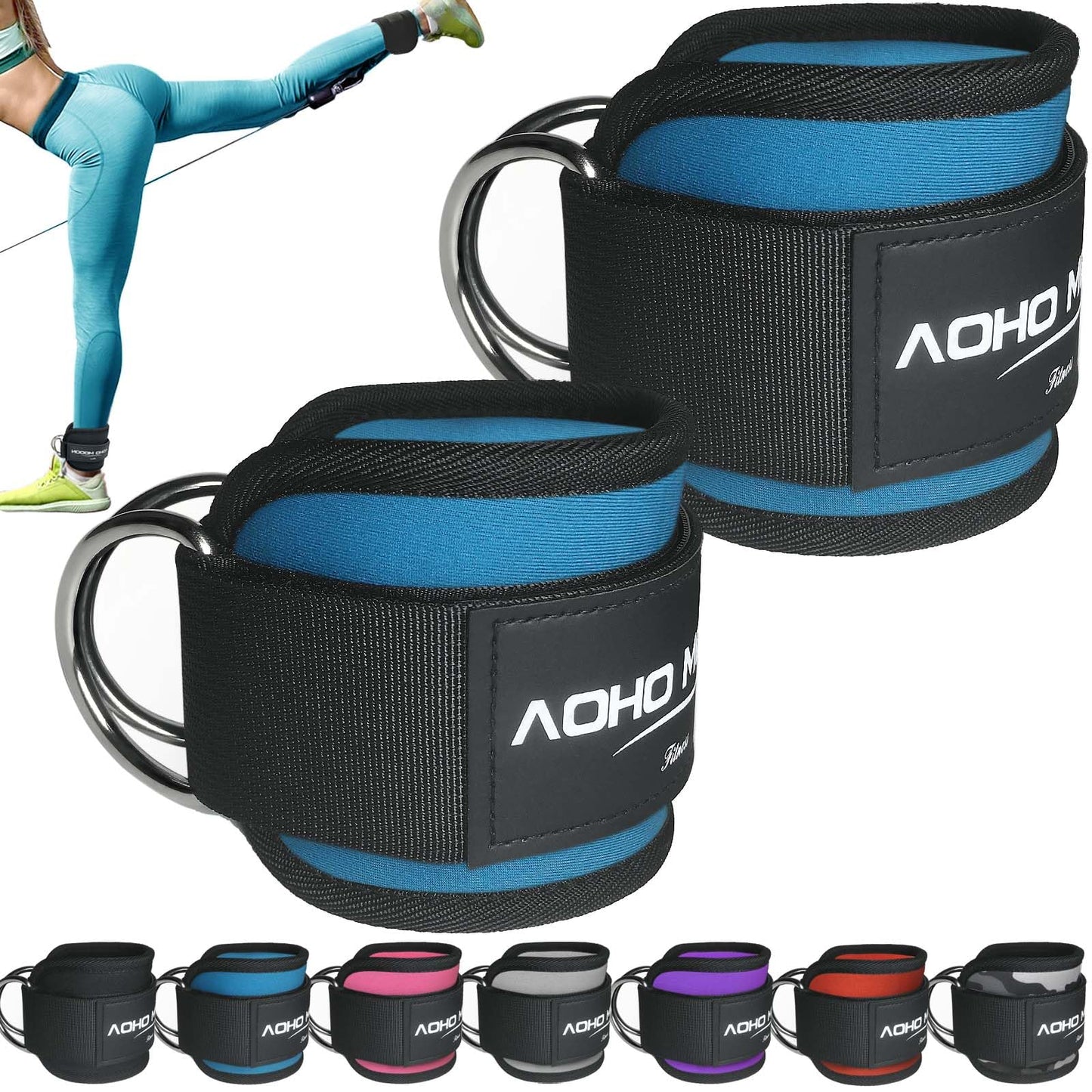 AOHO MOOON Ankle Strap for Cable Machine Attachments, Gym Accessories for Women and Men, Neoprene Ankle Cuffs for glute Kickback, Leg Workouts ande Booty Hip Abductors Exercise