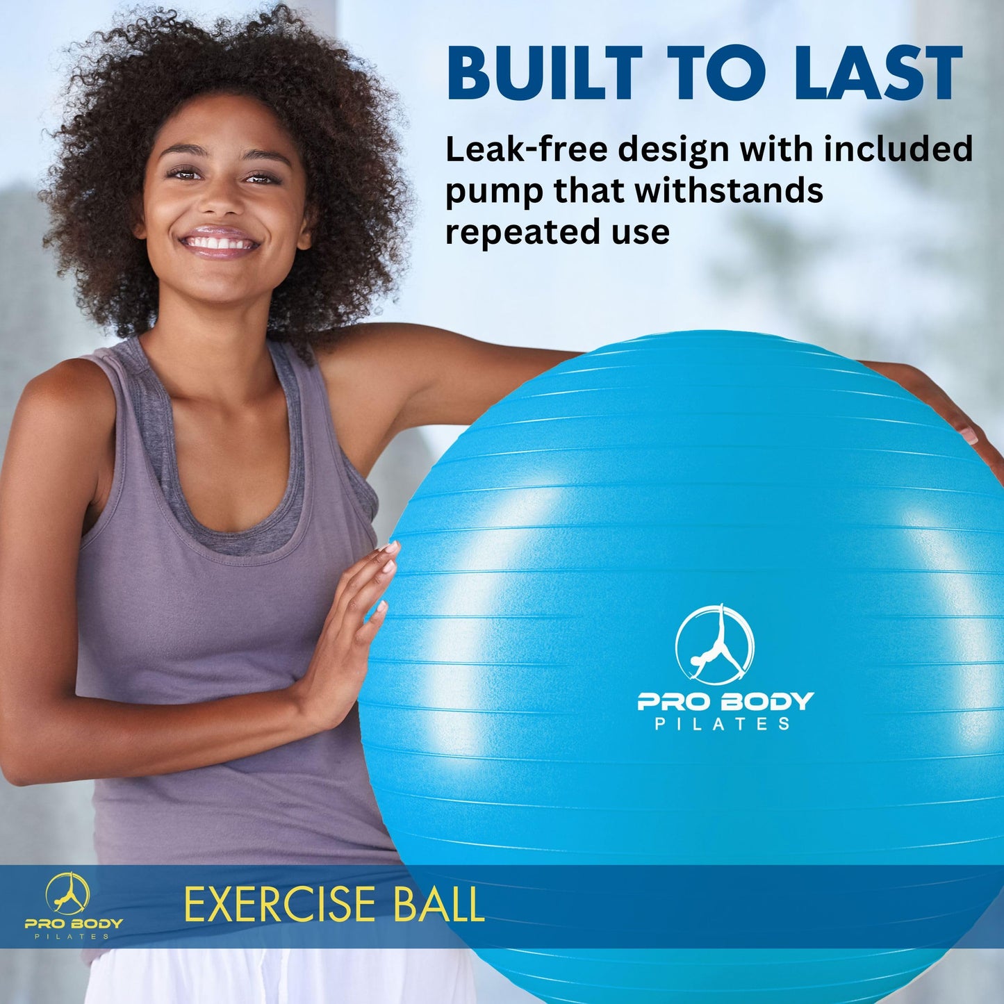 ProBody Pilates Exercise Ball - Multiple Sizes Gym Grade Balance Ball for Fitness, Workout, Pregnancy & Physical Therapy, Stability Yoga Ball Chair (Teal, 65cm)