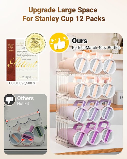 Gracenal Tumbler Organizer - Stackable 40 oz Stanley Cup Storage | 4-Pack for Kitchen & Pantry