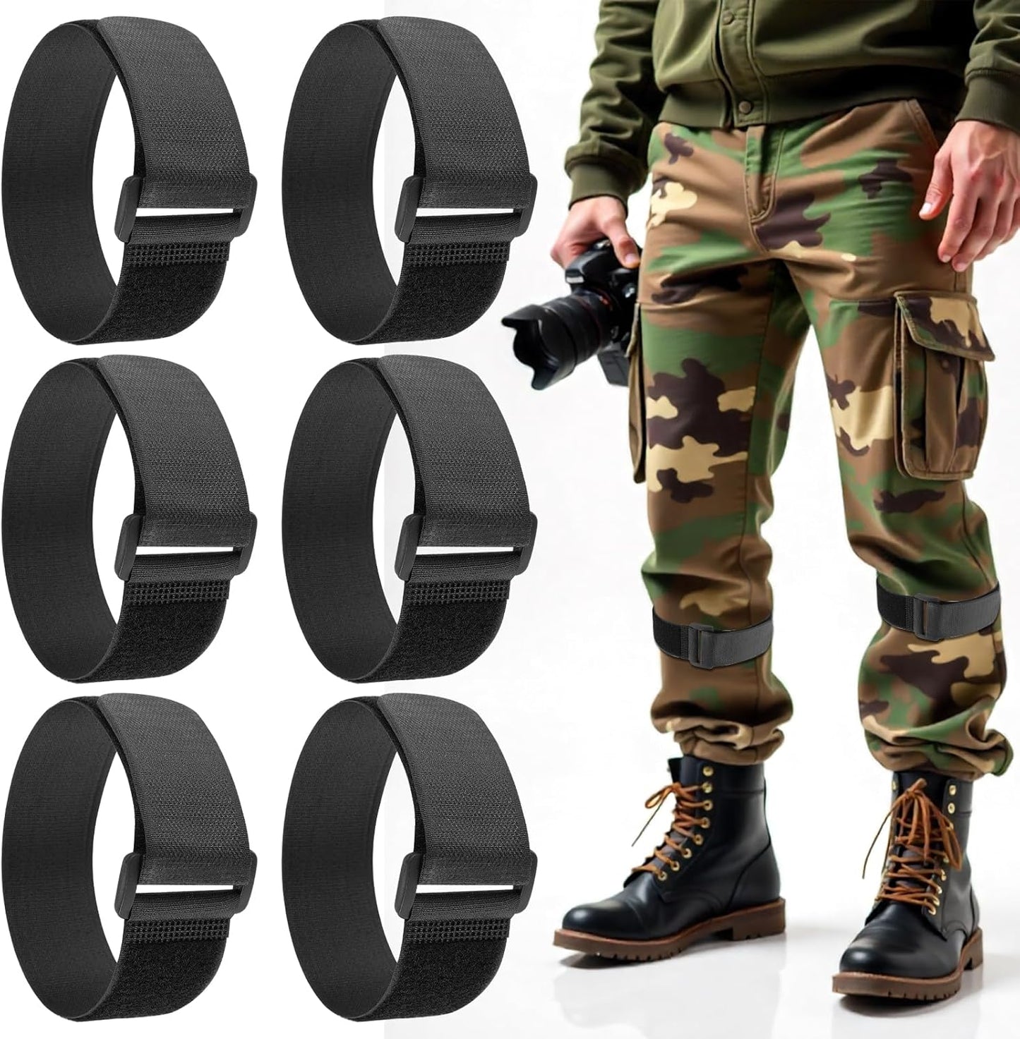 Skiennix 6 PCS Non-Elastic Boot Straps - Adjustable Ankle Straps with Anti-Slip Strips for Outdoor Activities | Black