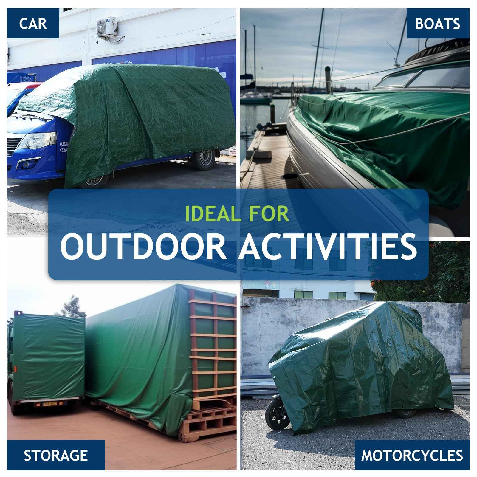 SUNLITAP 2 Pack 8' x 10' Waterproof Tarps, Finished Size Tarp Cover with Grommets Reinforced Edges, 5 MIL Multipurpose Light Duty Tarpaulin for Car, Camping, Boat, Roof, Protective Cover - Green