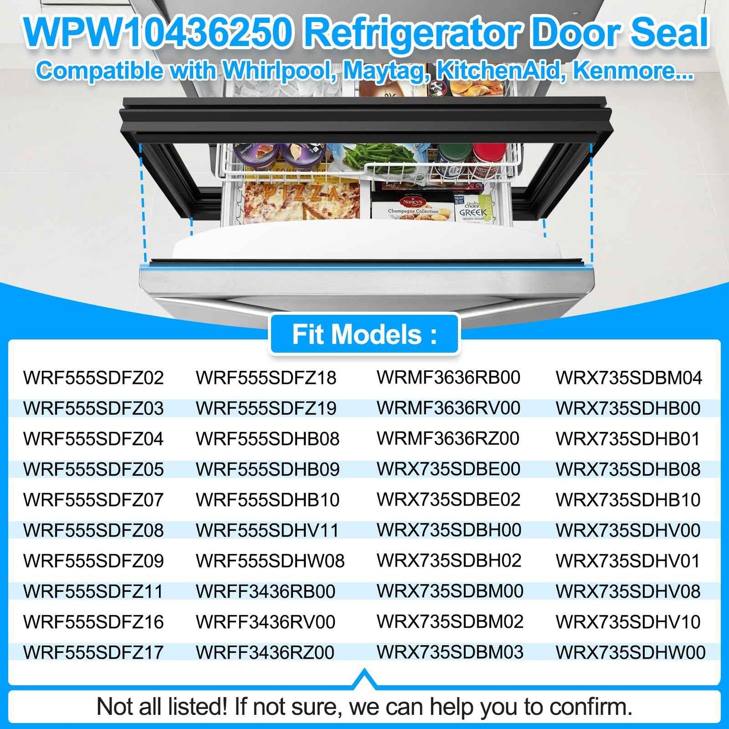 UPGRADED WPW10436250 W10436250 Freezer Door Gasket Compatible with Whirlpool Kenmore Amana KitchenAid Refrigerator Freezer Door Gasket W10130587 W10130589 W10164037 67003555 Freezer Door Seal, Black