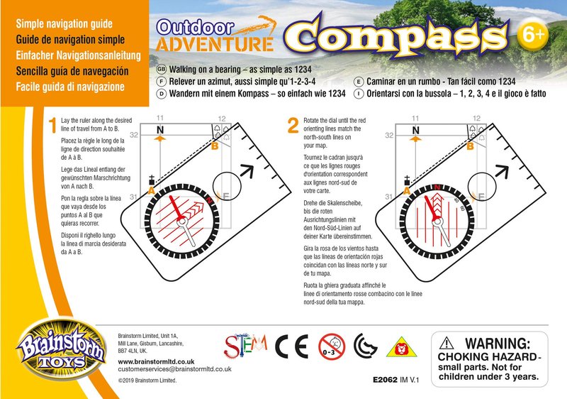 Brainstorm Toys Outdoor Adventure Compass Designed for Children Ages 3+ Years, Multicolor