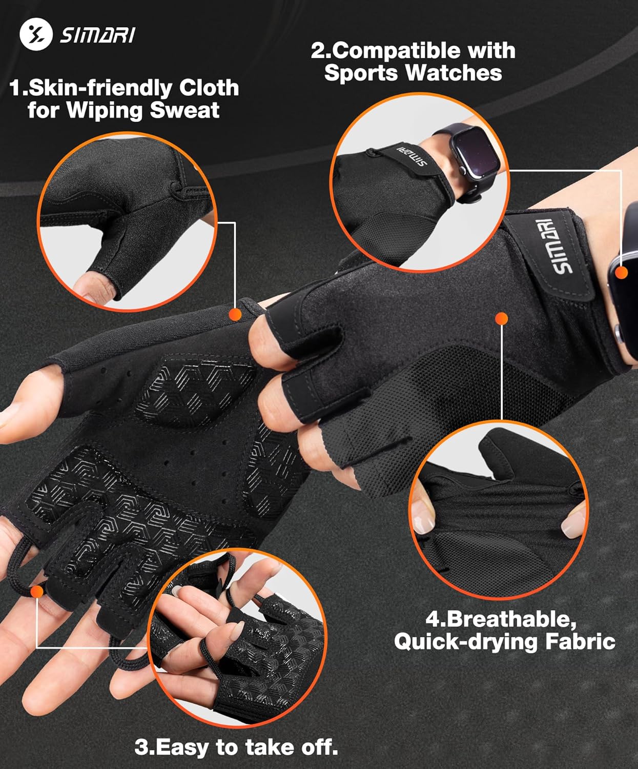 SIMARI Cycling Gloves - Breathable Gel Pads for Men & Women | Comfortable Grip for Gym & Biking - Black, Pink, Cyan, White, Sizes XS-XL