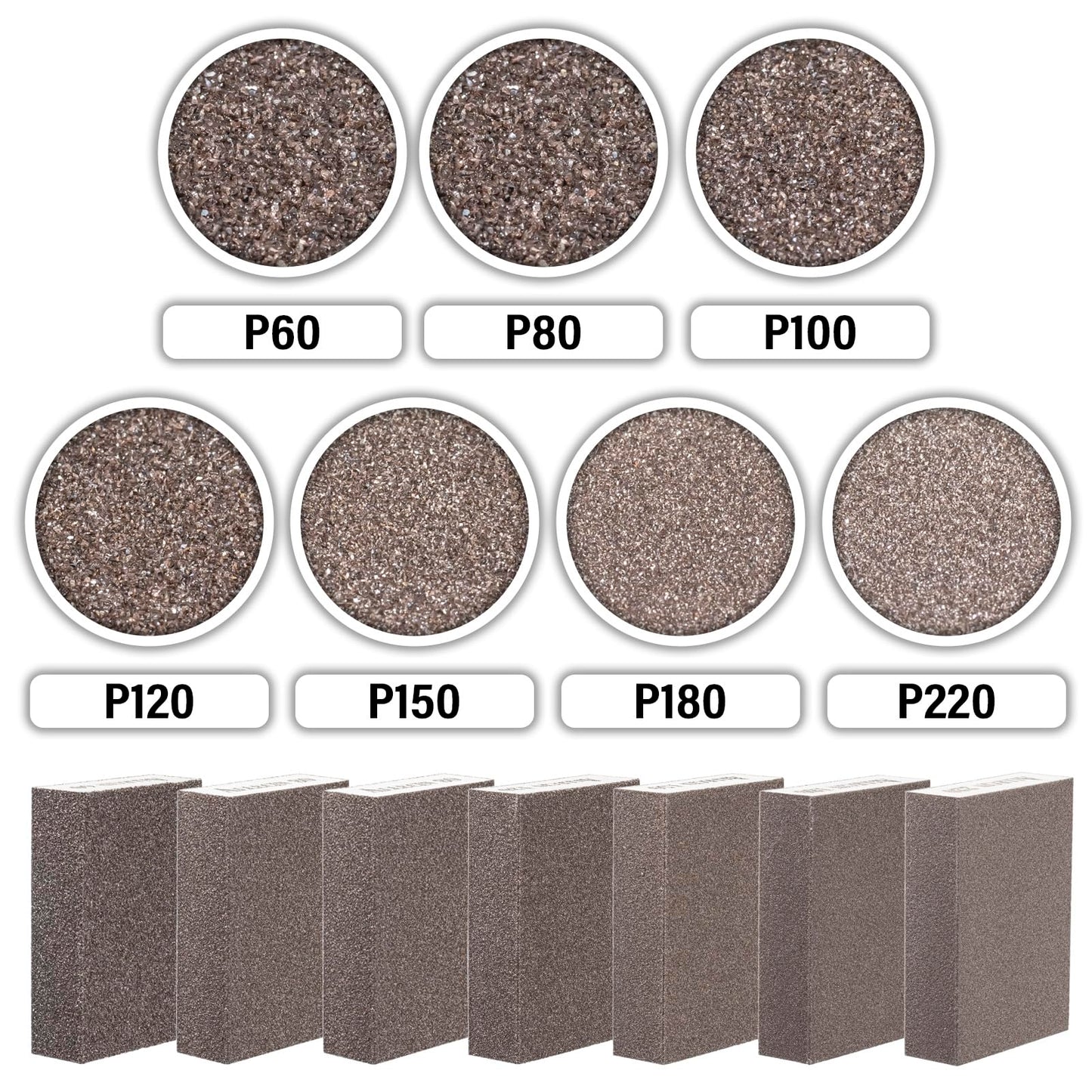 ALLECIN Sanding Sponge 60 80 100 120 150 180 220 Grit Reusable and Washable Wet Dry Sand Block Coarse Medium Fine Sandpaper Blocks for Wood Drywall Metal Crafts (Pack of 7 Pcs)