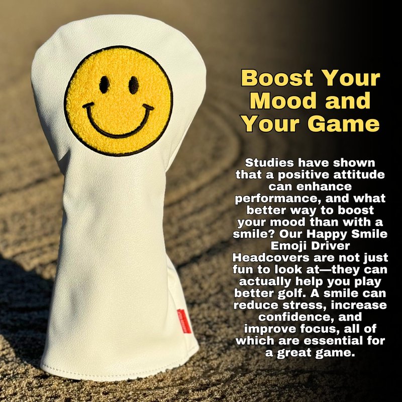 Funny Happy Smile Emoji Driver Headcovers - Smiley Face Club Covers for Golf Clubs, with Rubber Magnet for Secure Positioning and Quick Access, Magnetic Golf Accessories, Madson Golf (White)