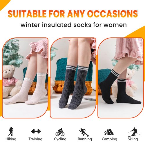Velice Winter Warm Thermal Socks for Women Extra Thick Insulated Heated Crew Boot Socks for Cold Weather 5 Pairs(Pink/Dark Grey/Black/Grey/White)