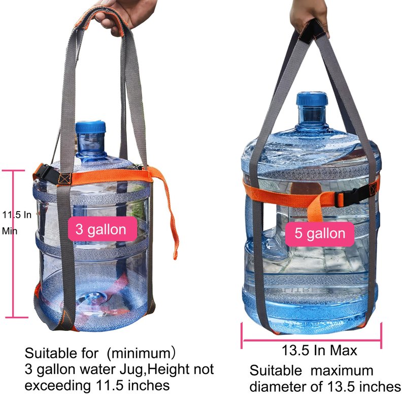 Carrying Straps for 5 Gallon Plastic Water Jug and 5 Gallon Glass Carboy,1 Shoudle Straps,Drinking Water Bottle Carrier,Water Jug Handle,Anti-Slip Lifter,Fit 3 4 5 6 Gallon, Orange and Gray，No jug