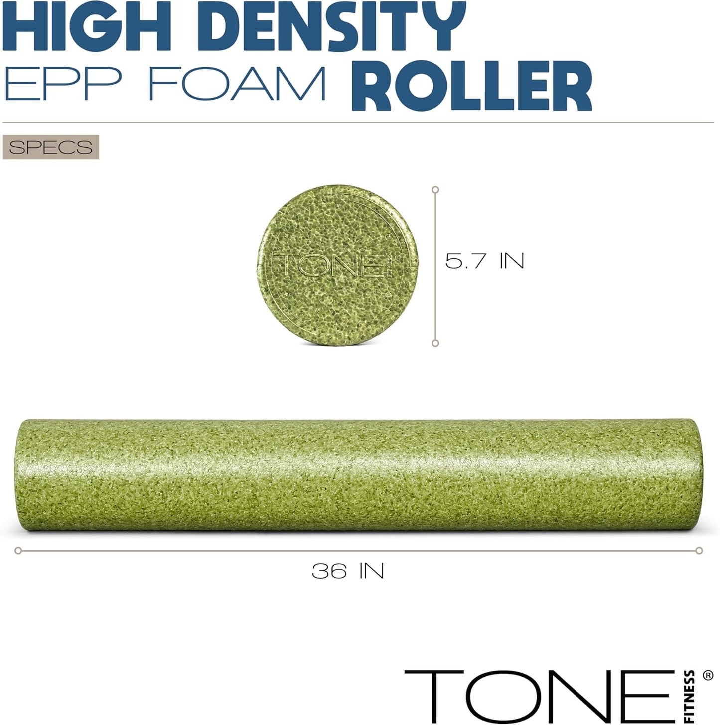 Tone Fitness High Density EPP Foam Roller - Ideal for Yoga, Pilates, Stretching & Recovery | Various Sizes & Colors