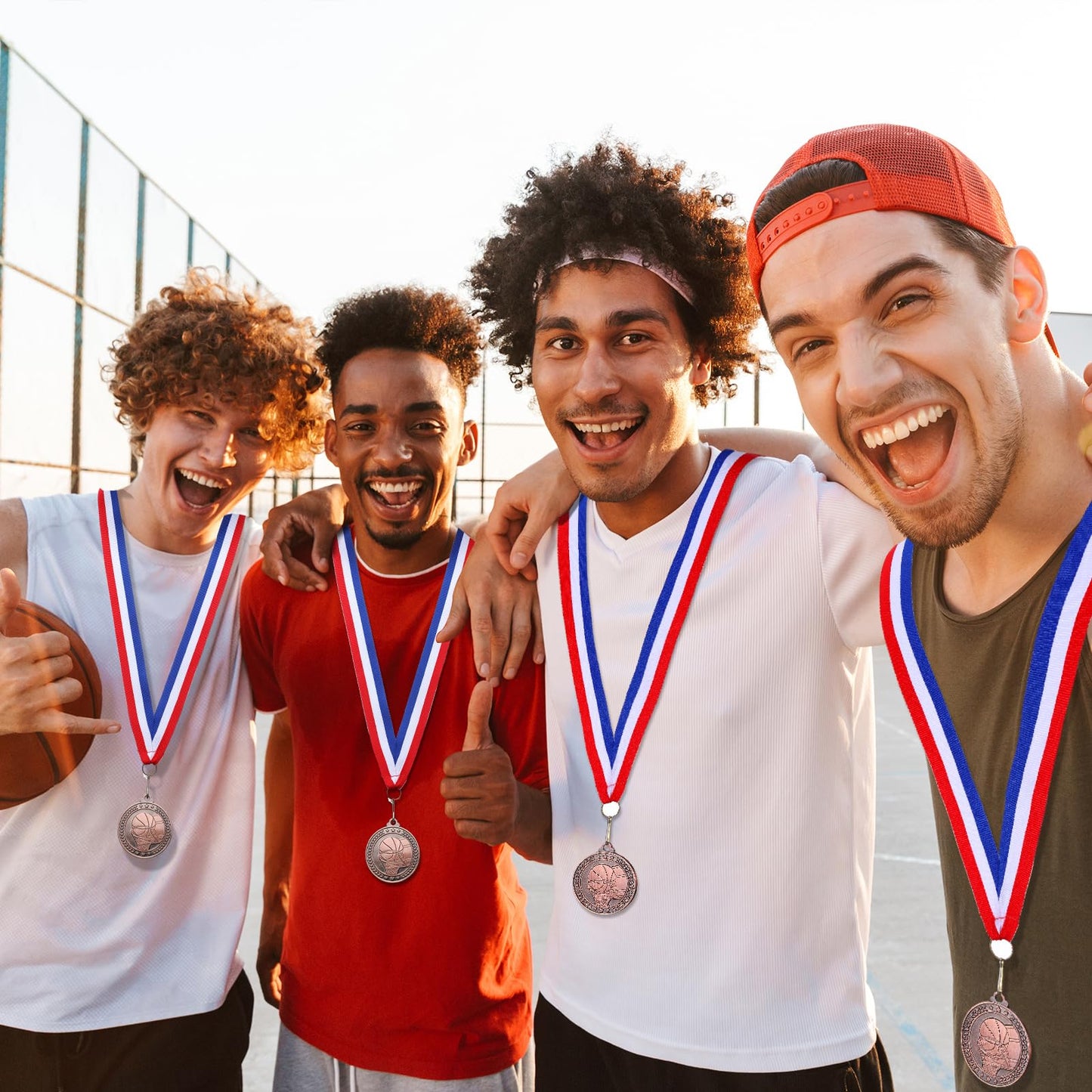 Remuuly 30 Packs Bronze Medals Bulk, 2'' Award Medals Team Participation Trophies with Red White and Blue Striped Ribbon for Competitions Celebration Prizes Gift Sports Themed Party Favor(Basketball)