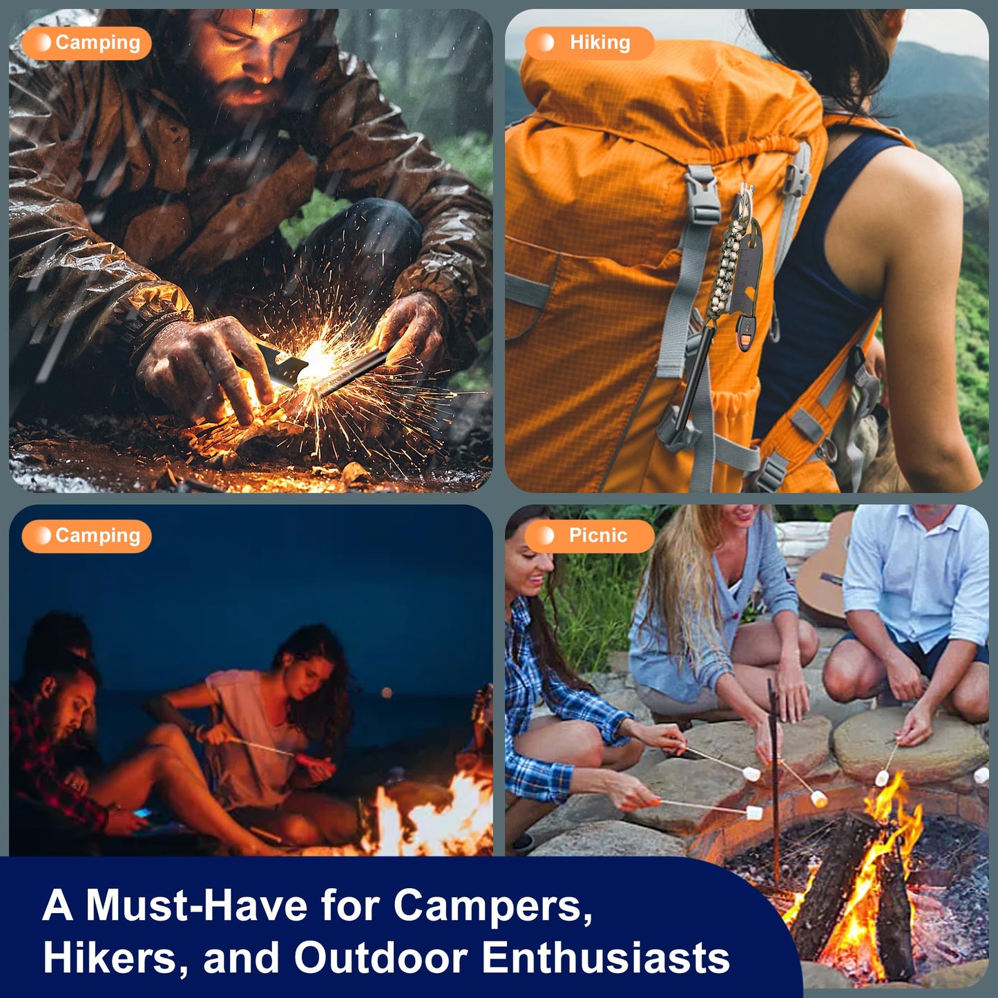 2 Pack Ferro Rod, 4 Inch Fire Starter Survival Tool, Flint and Steel for Hiking, Camping & Bushcraft, Flint Fire Starter with Paracord Handle & Waterproof Design, Emergency Survival Tool | Clwryviduu