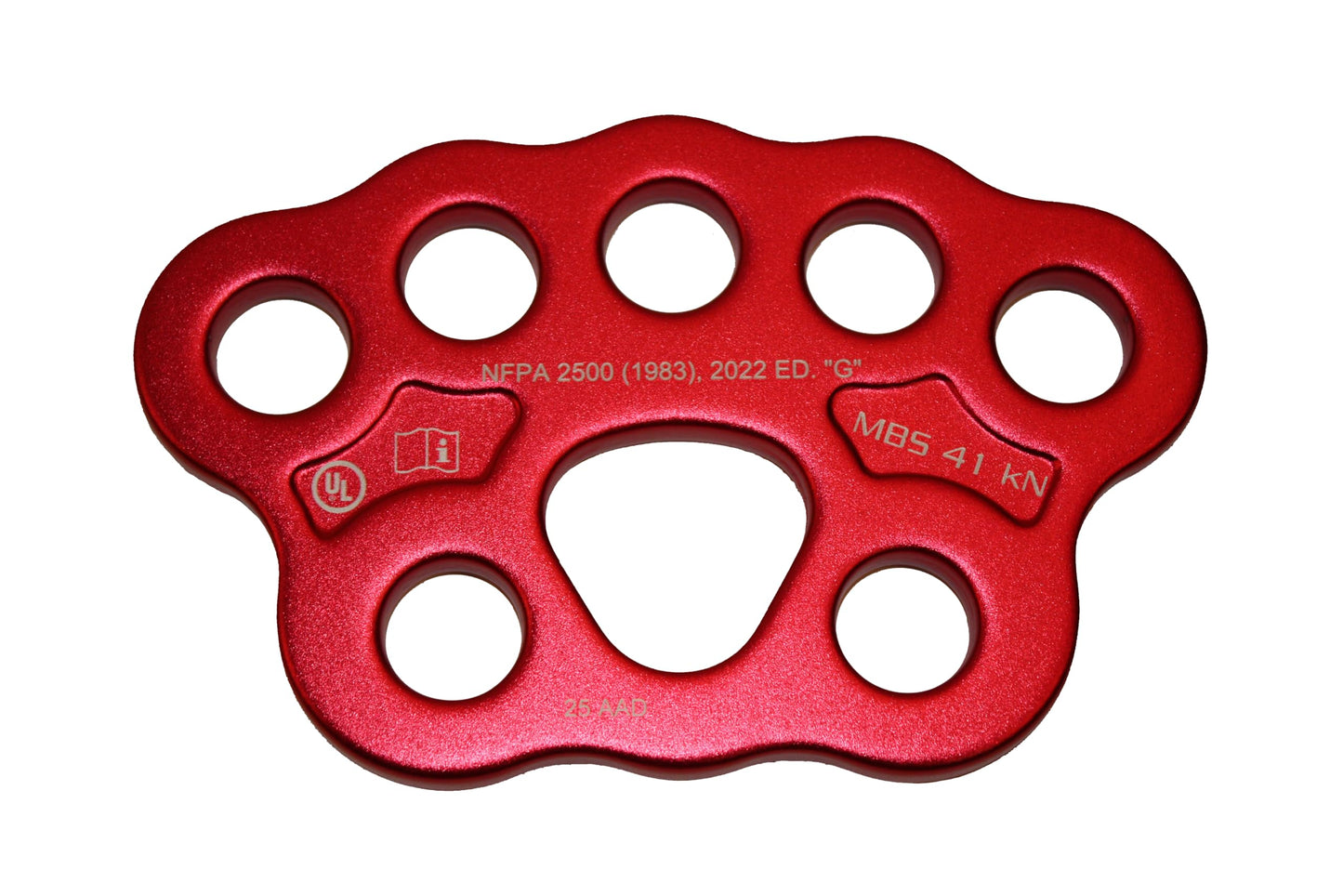 Omega Pacific 7 Hole Medium Rigging Plate - Firefighting and Climbing Equipment, Multi-Point Bear Paw Design, 40 kN, 6.22 x 3.93 inches - Certification: NFPA 2500 (1983), 2022 ED General Use