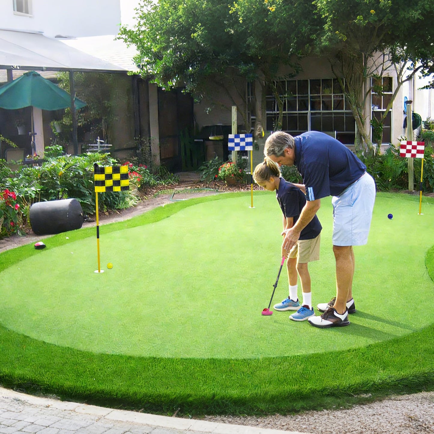 KOFULL Golf Putting Green Flag and Hole Cup for Yard Practice Set, Golf Flag Hole Cup Set, Portable 2-Section Fiberglass Golf Pin Flagstick, Gifts for Golfer