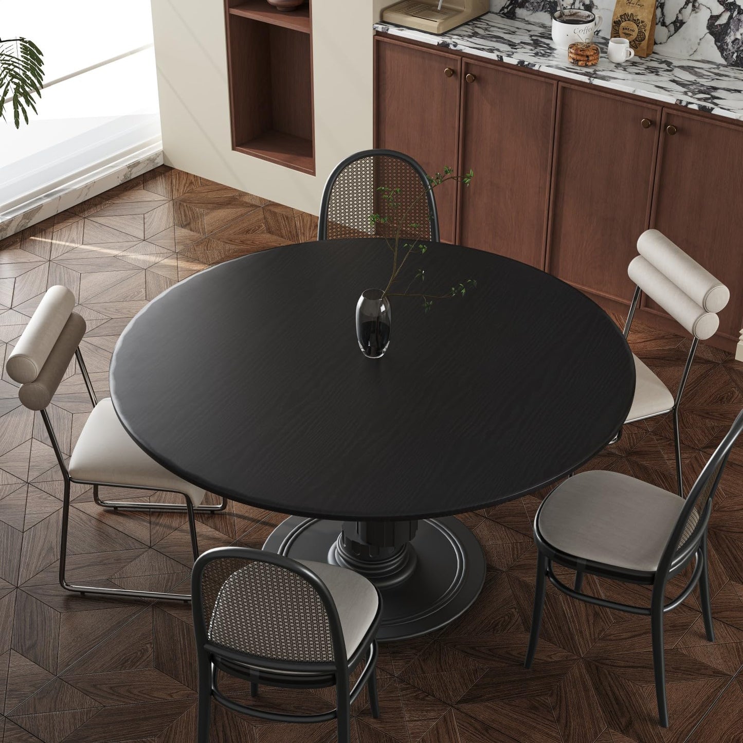 Wood Contact Paper With Tools, Black Peel and Stick Wallpaper Thickened No Tearing Vinyl Wrap, Self Adhesive Faux Wood Grain Wallpaper Cover Cabinets Countertop Wall Furniture Decoration 17.7" X 78.7"