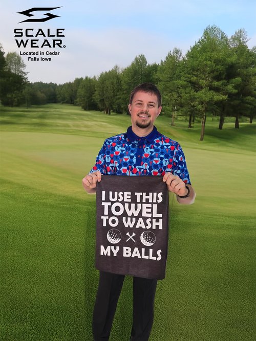 Scale Wear Design Funny Golf Towel “I Use This Towel to Clean My Balls” – Microfiber Cleaning Cloth with Clip for Golf Bags Clubs and Balls for Golf Enthusiasts and Gag Gifts (Black)