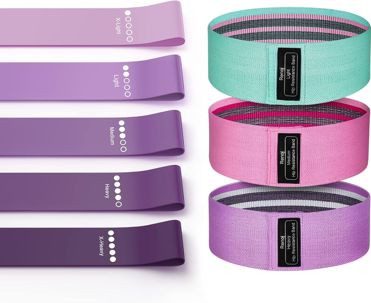 Skiennix Resistance Bands Set - 8-Piece Workout Bundle with 5 Latex & 3 Fabric Booty Bands, 2 Portable Bags