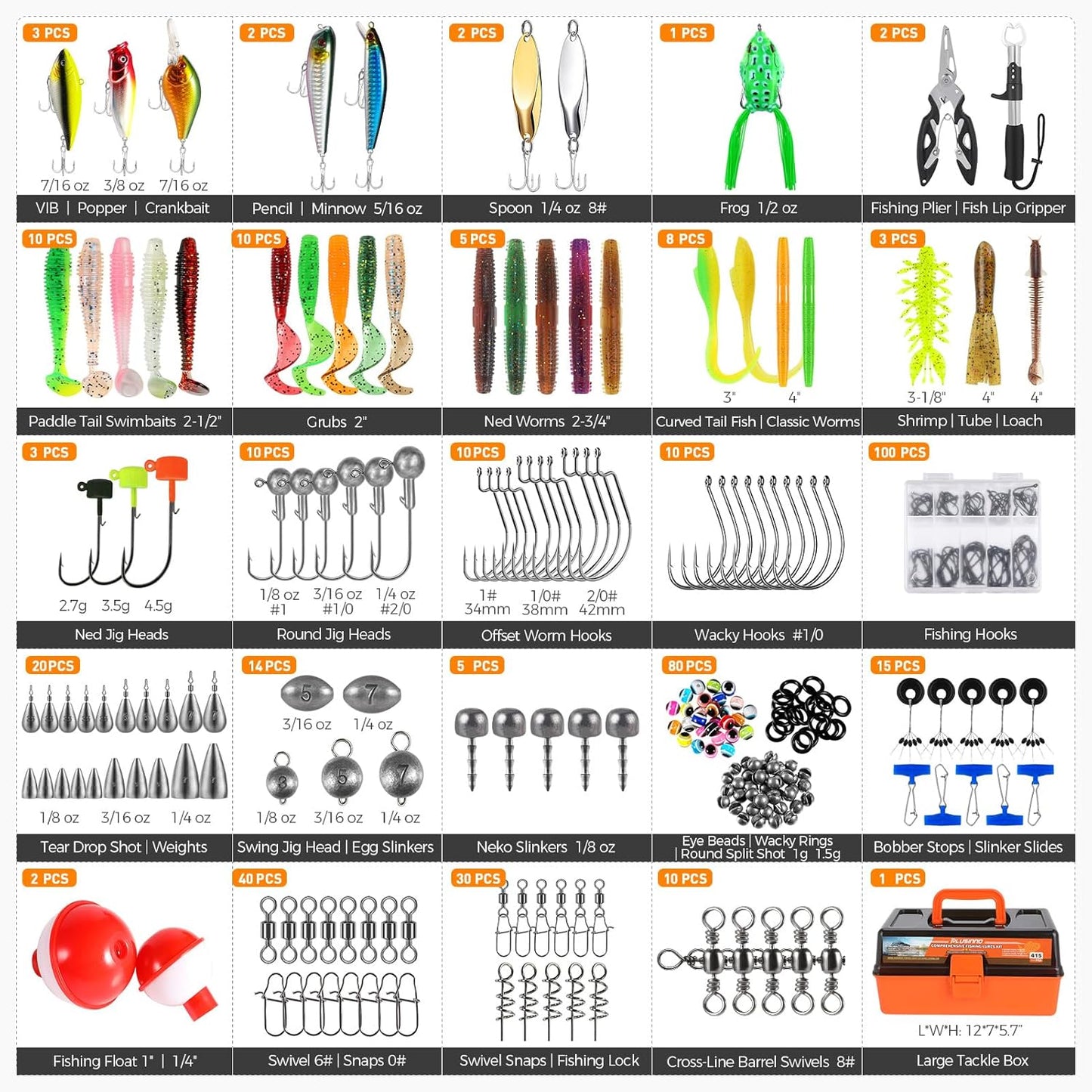 PLUSINNO Large Fishing Tackle Box - 3 Layers with 415Pcs Lures, Pliers, Hooks & Accessories | Perfect Gift for Men