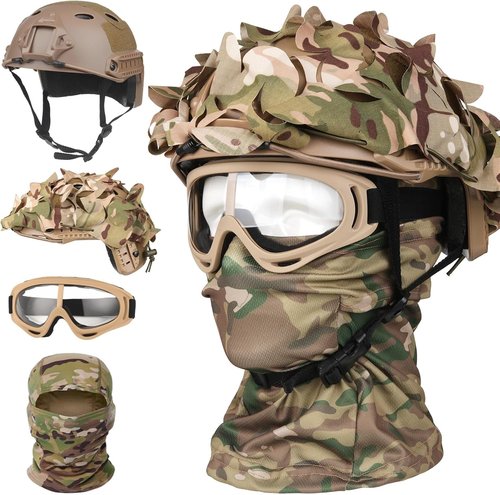 Black Tactical Airsoft Helmet by [Brand Name] - Complete with Essential Accessories