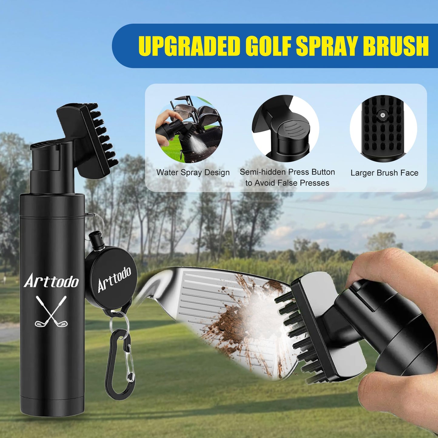 Arttodo Golf Club Cleaning Kit, Absorbent Golf Towel with Waffle Design and Large Capacity Golf Club Cleaning Spray Brush, Portable Golf Club Cleaner Accessories for Men Women