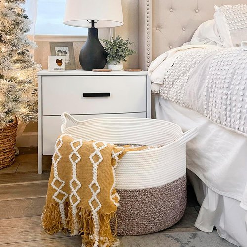 INDRESSME Storage Basket - XXXLarge Woven Cotton Rope Organizer with Handle | 21.7" x 21.7" x 13.8" for Toys and Pillows
