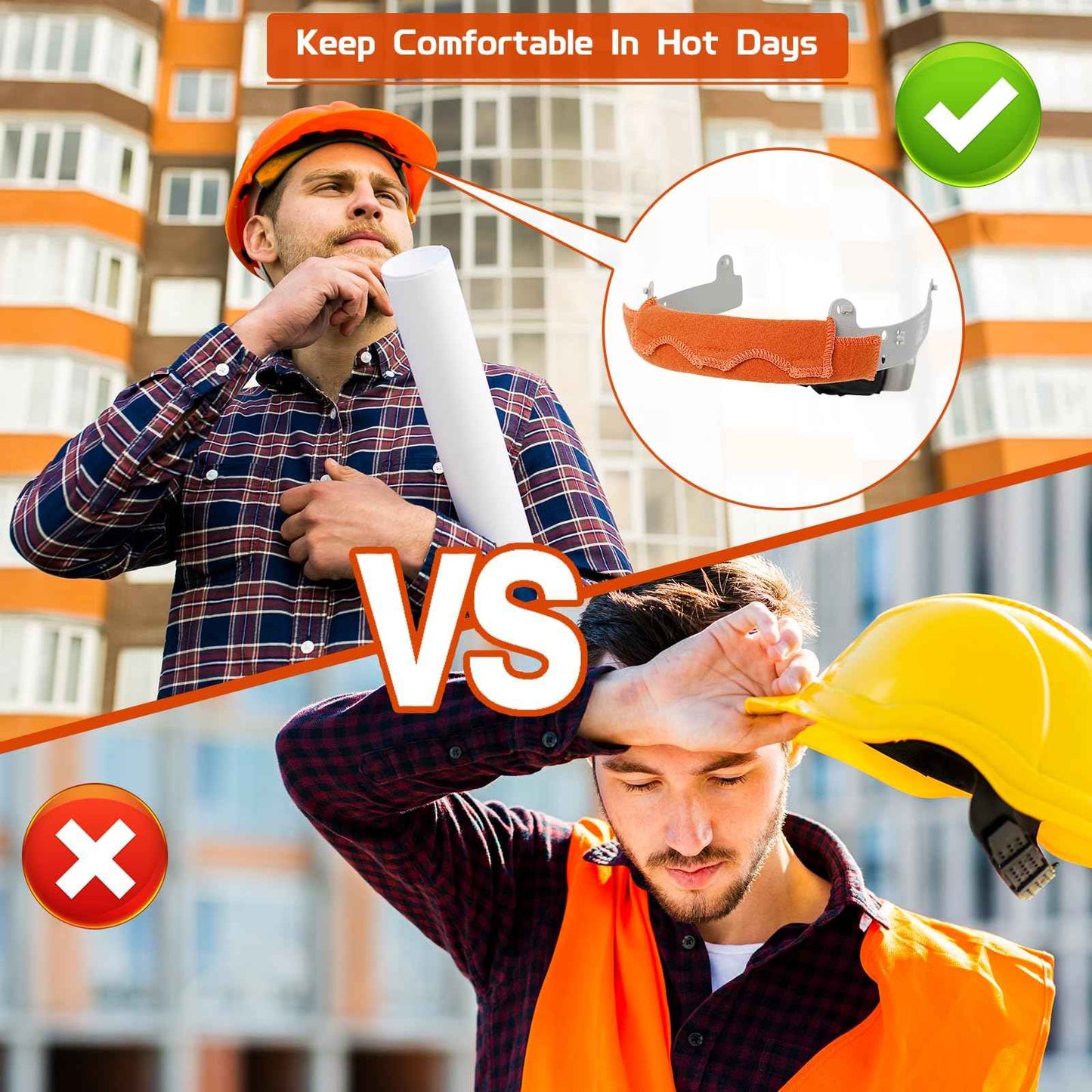 Aolamegs Safe Hard Hat Sweatband- 10PCS Sweat Bands Washable, Hard Hat Liner Replacement, Flame Retardant Cotton Hard Hat Accessories Sweat for Welding Helmet, Construction Hats, Chainsaw Helmet