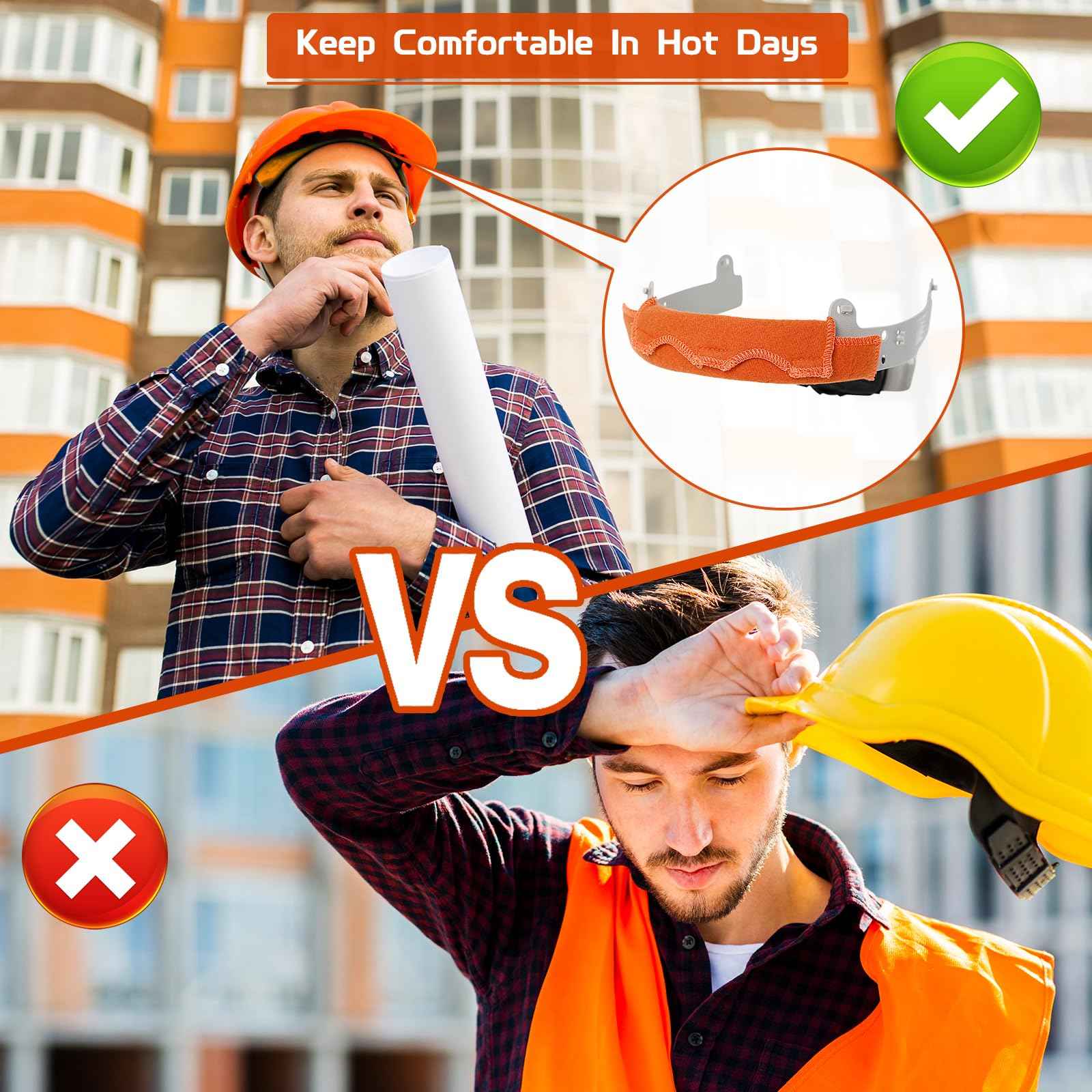 Aolamegs Safe Hard Hat Sweatband- 10PCS Sweat Bands Washable, Hard Hat Liner Replacement, Flame Retardant Cotton Hard Hat Accessories Sweat for Welding Helmet, Construction Hats, Chainsaw Helmet