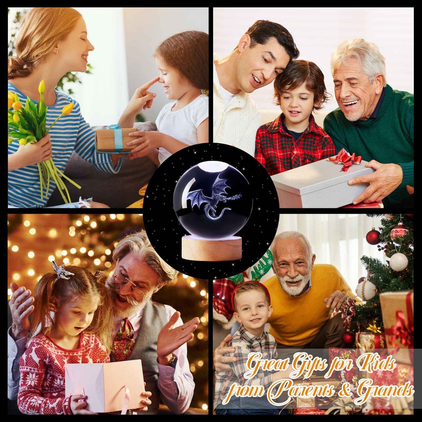 3D Dragon Crystal Night Light, 3.15 Inch Crystal Ball Lamp with Remote 16 Color Change, Dragon Figurines Toy Gifts for Birthday Christmas