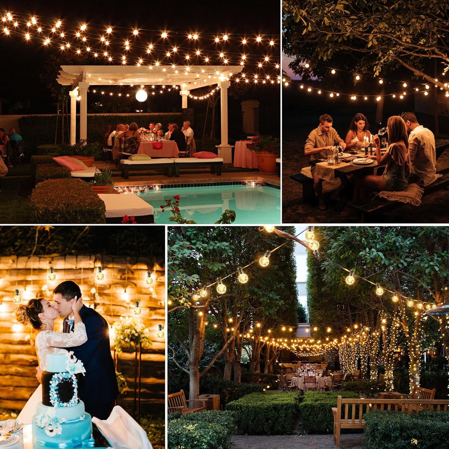 100FT Solar String Lights with Remote - Waterproof G40 LED Patio Lights for Outdoor Parties